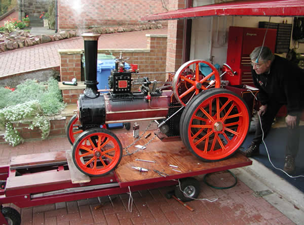 50PSI and the flywheel ticks over for the first time, Eddy Ions pays close attention 
 to the fire